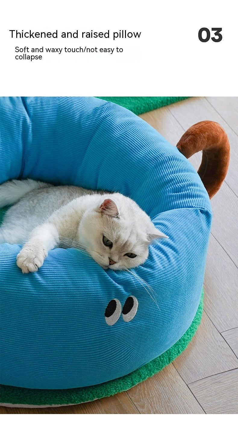 HKM-480403 Teacup Pet Bed for Cats and Small Dogs - Flannel and Polyester Fiber, Sky Blue - 65x65x30 cm