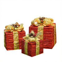 HKM-480723 Christmas Tree Decoration Wrought Iron Gift Box Set - Three-Piece Red & White Décor