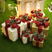 HKM-480723 Christmas Tree Decoration Wrought Iron Gift Box Set - Three-Piece Red & White Décor