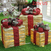 HKM-480723 Christmas Tree Decoration Wrought Iron Gift Box Set - Three-Piece Red & White Décor