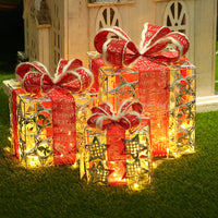HKM-480723 Christmas Tree Decoration Wrought Iron Gift Box Set - Three-Piece Red & White Décor