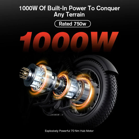 KTX-481043 Electric Mountain Fat Tire Bike 48V 1000W with 150 km Range and 7-Speed Gears