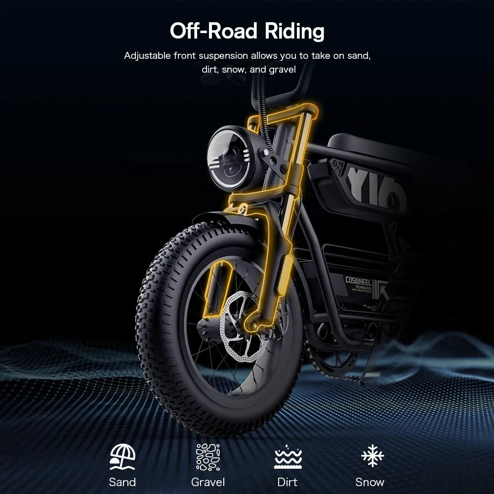 KTX-481043 Electric Mountain Fat Tire Bike 48V 1000W with 150 km Range and 7-Speed Gears