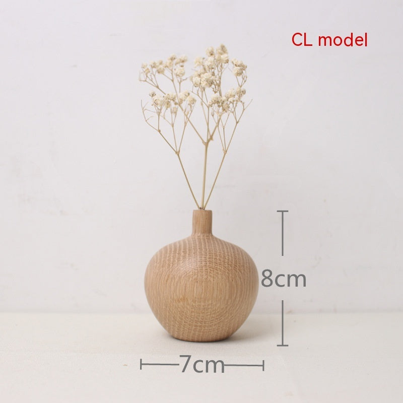 HKM-481043 Japanese Style Solid Wood Vase for Dried Flowers – White Oak Decorative Ornament