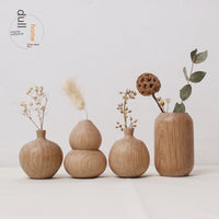 HKM-481043 Japanese Style Solid Wood Vase for Dried Flowers – White Oak Decorative Ornament