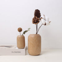 HKM-481043 Japanese Style Solid Wood Vase for Dried Flowers – White Oak Decorative Ornament