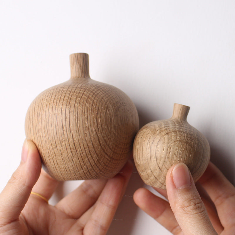 HKM-481043 Japanese Style Solid Wood Vase for Dried Flowers – White Oak Decorative Ornament