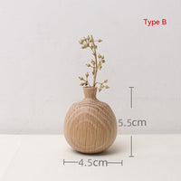 HKM-481043 Japanese Style Solid Wood Vase for Dried Flowers – White Oak Decorative Ornament