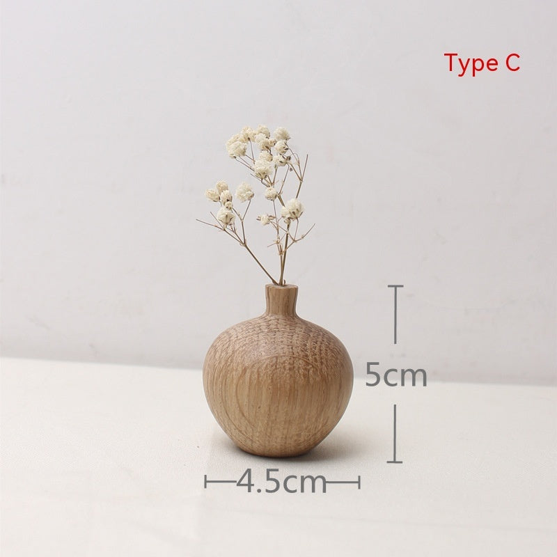 HKM-481043 Japanese Style Solid Wood Vase for Dried Flowers – White Oak Decorative Ornament