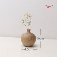 HKM-481043 Japanese Style Solid Wood Vase for Dried Flowers – White Oak Decorative Ornament