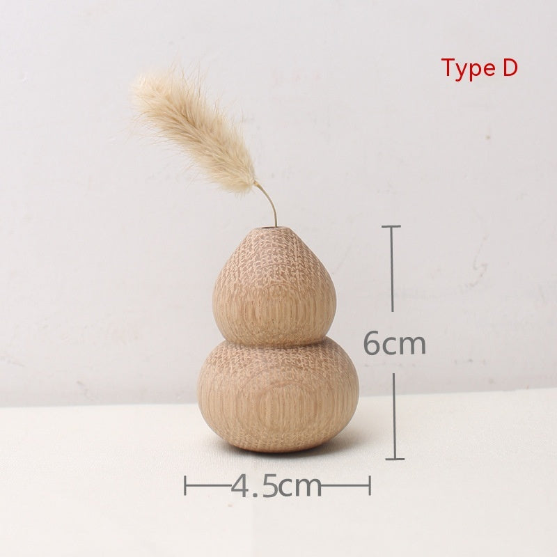 HKM-481043 Japanese Style Solid Wood Vase for Dried Flowers – White Oak Decorative Ornament