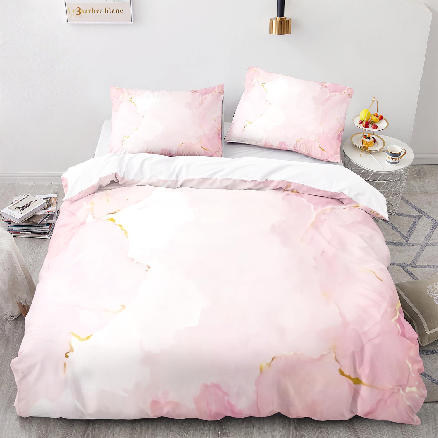 HKM-481107 3D Marbled Three-Piece Quilt Cover Set - Multiple Sizes Available