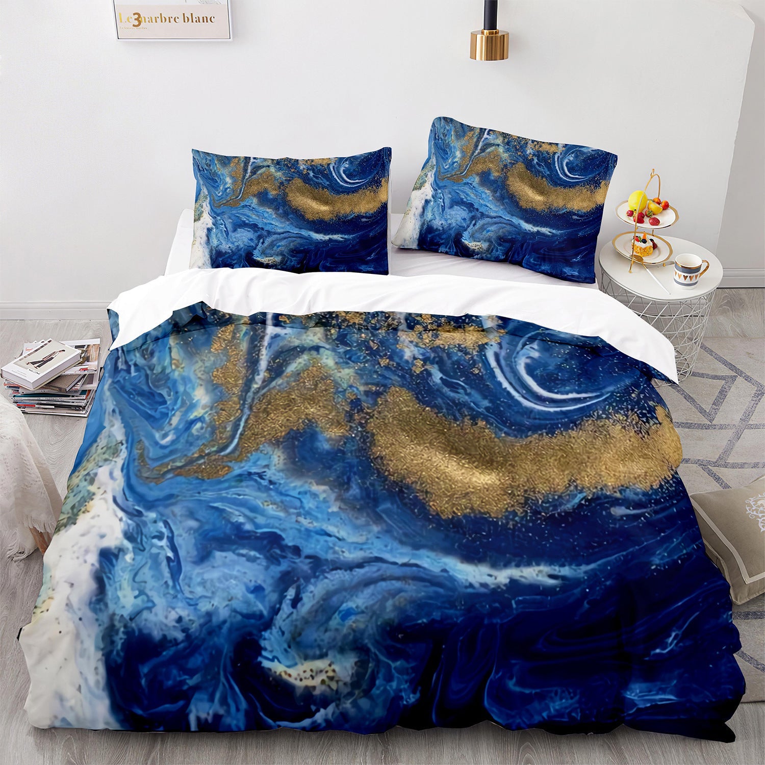 HKM-481107 3D Marbled Three-Piece Quilt Cover Set - Multiple Sizes Available