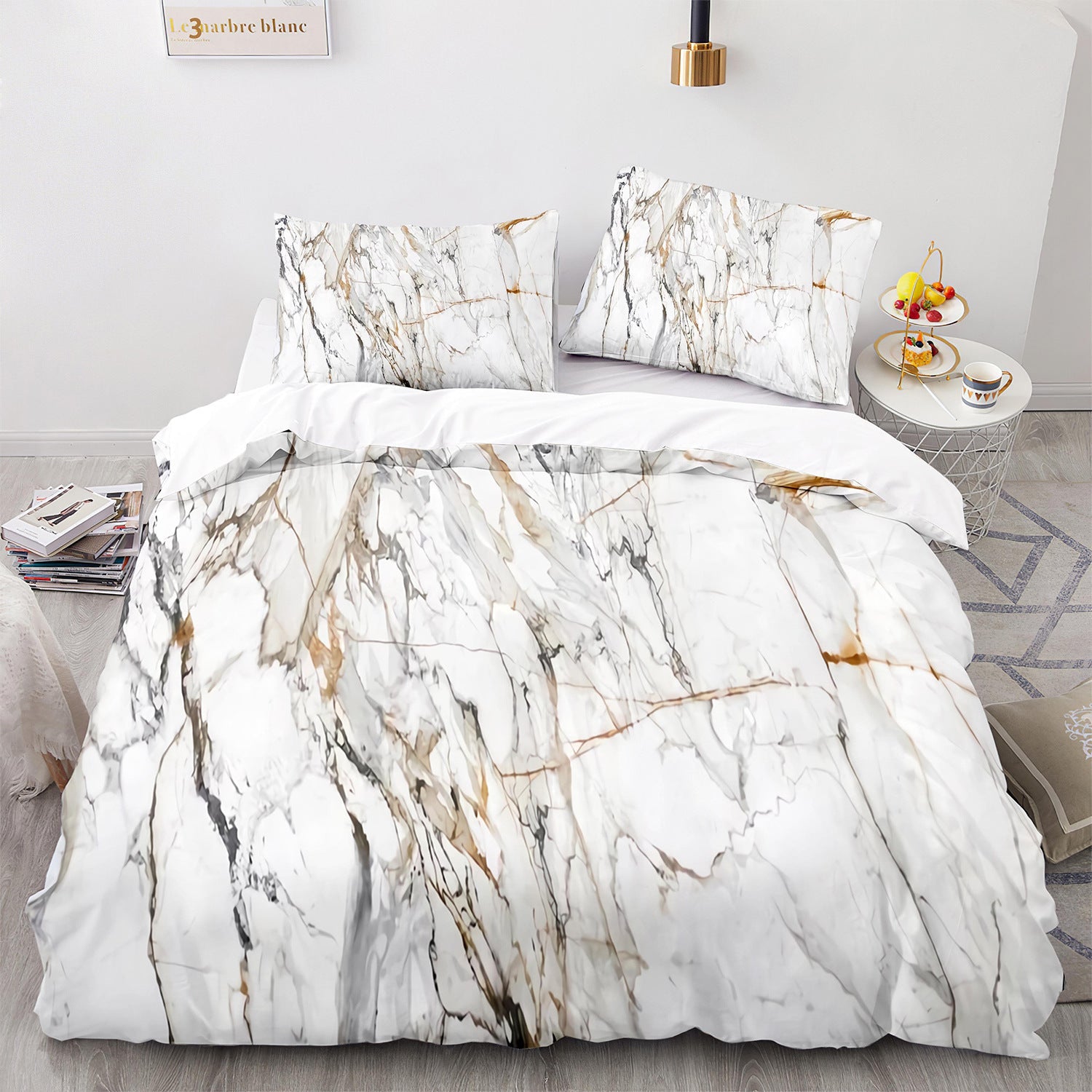 HKM-481107 3D Marbled Three-Piece Quilt Cover Set - Multiple Sizes Available