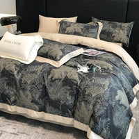 HKM-481107 Long-Staple Cotton Bed Sheet Set with Plant and Flower Pattern, 4 Pieces for 1.5-2.2 Beds
