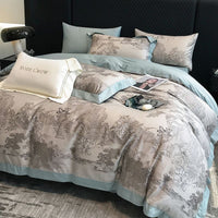 HKM-481107 Long-Staple Cotton Bed Sheet Set with Plant and Flower Pattern, 4 Pieces for 1.5-2.2 Beds