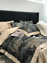 HKM-481107 Long-Staple Cotton Bed Sheet Set with Plant and Flower Pattern, 4 Pieces for 1.5-2.2 Beds