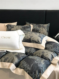 HKM-481107 Long-Staple Cotton Bed Sheet Set with Plant and Flower Pattern, 4 Pieces for 1.5-2.2 Beds