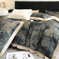 HKM-481107 Long-Staple Cotton Bed Sheet Set with Plant and Flower Pattern, 4 Pieces for 1.5-2.2 Beds