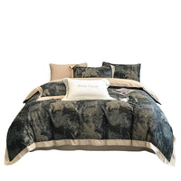 HKM-481107 Long-Staple Cotton Bed Sheet Set with Plant and Flower Pattern, 4 Pieces for 1.5-2.2 Beds