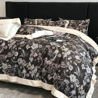 HKM-481107 Long-Staple Cotton Bed Sheet Set with Plant and Flower Pattern, 4 Pieces for 1.5-2.2 Beds