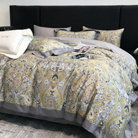 HKM-481107 Long-Staple Cotton Bed Sheet Set with Plant and Flower Pattern, 4 Pieces for 1.5-2.2 Beds