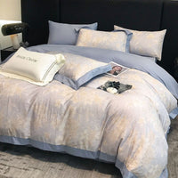 HKM-481107 Long-Staple Cotton Bed Sheet Set with Plant and Flower Pattern, 4 Pieces for 1.5-2.2 Beds