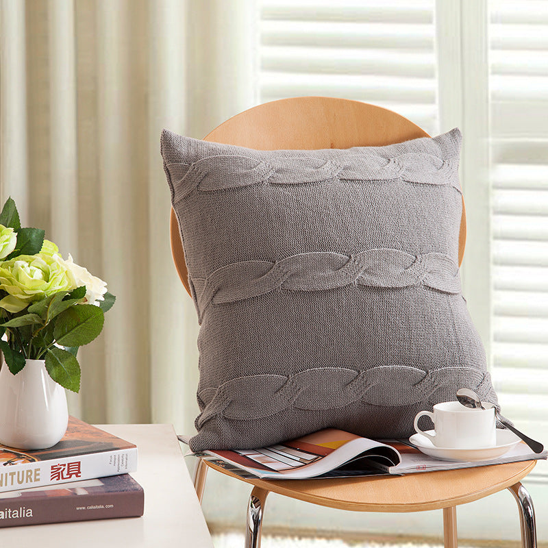 HKM-481235 Cozy Braided Throw Pillowcase in Solid Color - Cotton, 45x45cm