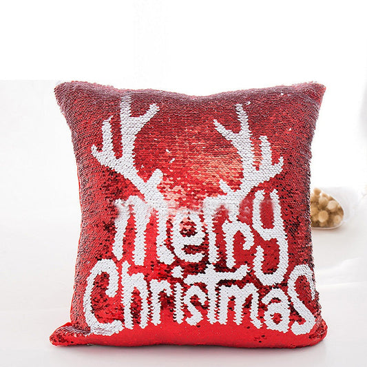 HKM-481491 Reversible Red Sequin Pillowcase for Christmas Decor - 40CM x 40CM, Soft Double-Sided Design with Invisible Zipper