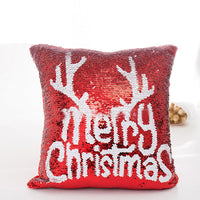 HKM-481491 Reversible Red Sequin Pillowcase for Christmas Decor - 40CM x 40CM, Soft Double-Sided Design with Invisible Zipper