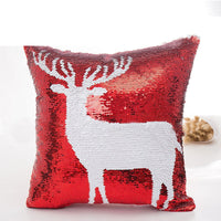 HKM-481491 Reversible Red Sequin Pillowcase for Christmas Decor - 40CM x 40CM, Soft Double-Sided Design with Invisible Zipper