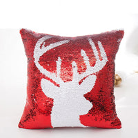 HKM-481491 Reversible Red Sequin Pillowcase for Christmas Decor - 40CM x 40CM, Soft Double-Sided Design with Invisible Zipper