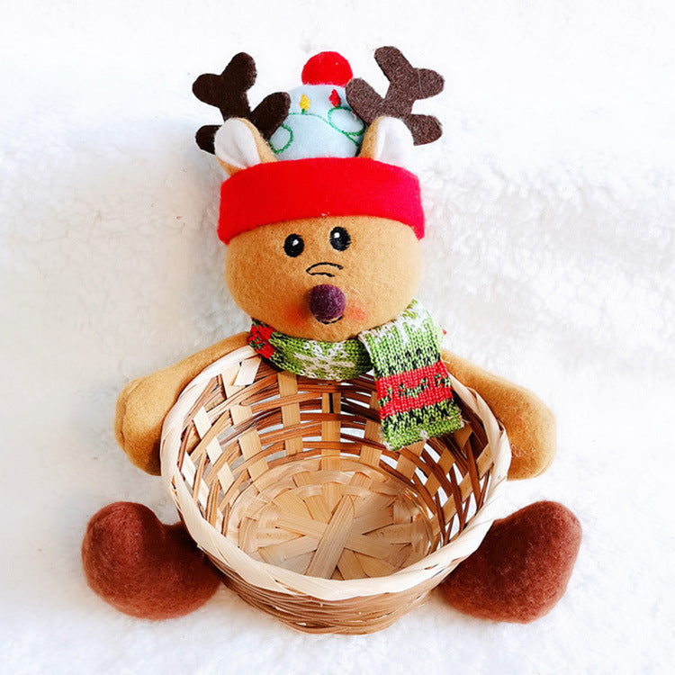 HKM-481555 Christmas Themed Storage Basket - Santa, Snowman, Elk Designs in Bamboo and Cloth