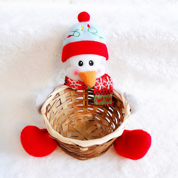 HKM-481555 Christmas Themed Storage Basket - Santa, Snowman, Elk Designs in Bamboo and Cloth