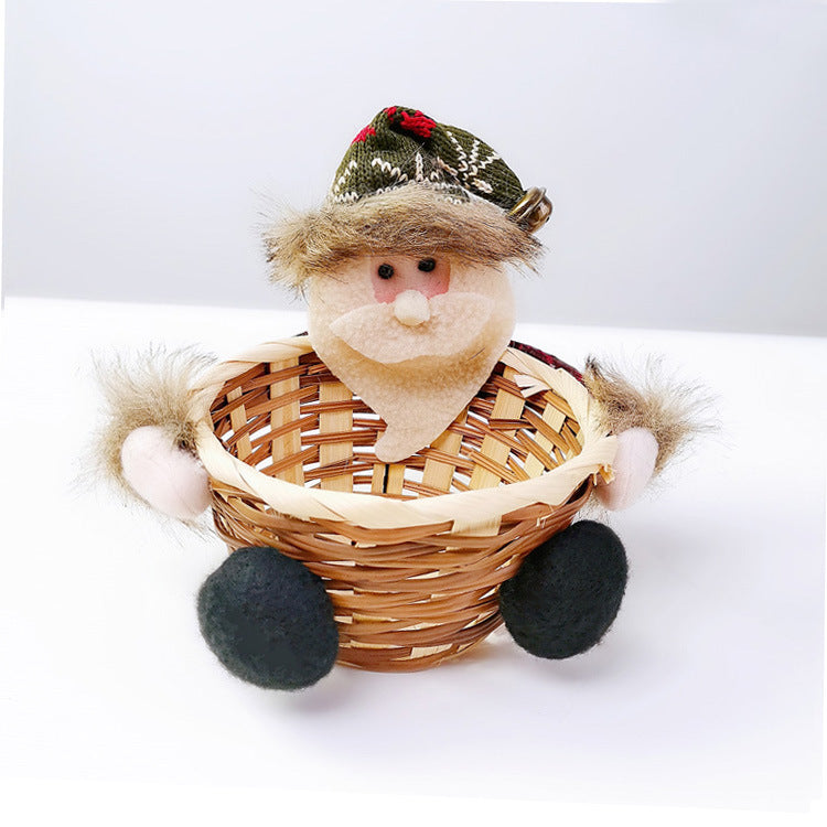 HKM-481555 Christmas Themed Storage Basket - Santa, Snowman, Elk Designs in Bamboo and Cloth