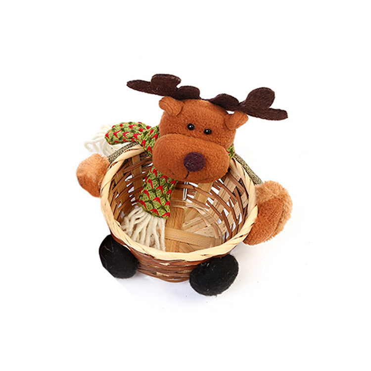 HKM-481555 Christmas Themed Storage Basket - Santa, Snowman, Elk Designs in Bamboo and Cloth