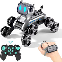 HKM-481683 Remote-Controlled Eight-Wheel Stunt Robot Dog with Gesture Control, LED Lights, and Music