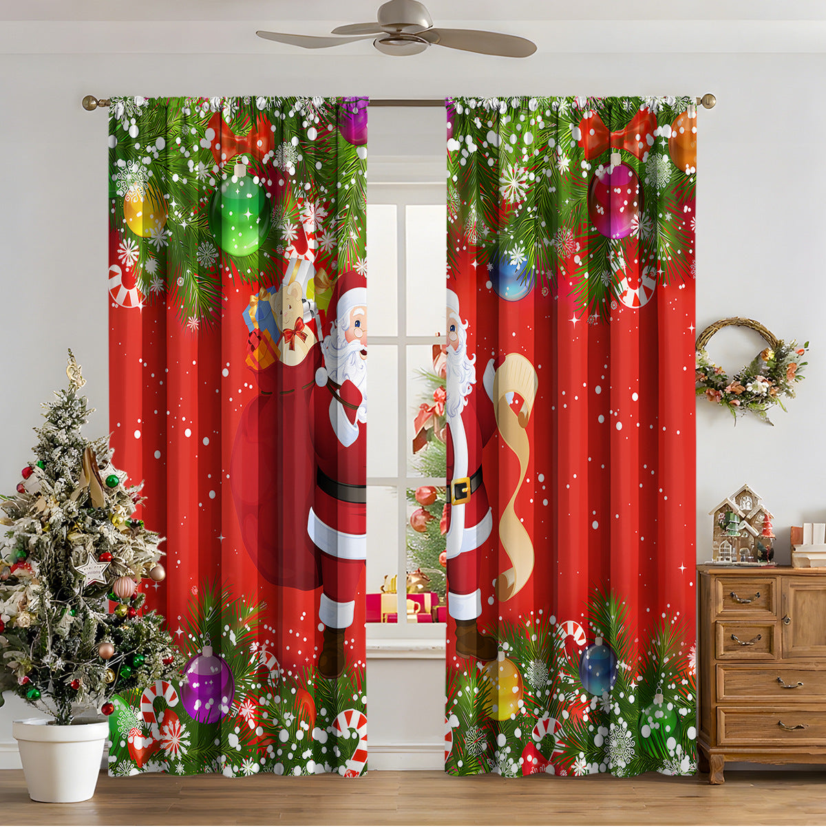 KTX-481811 3D Printed Christmas Curtains for Modern Spaces - Enhanced Sunshade, Polyester, Various Designs