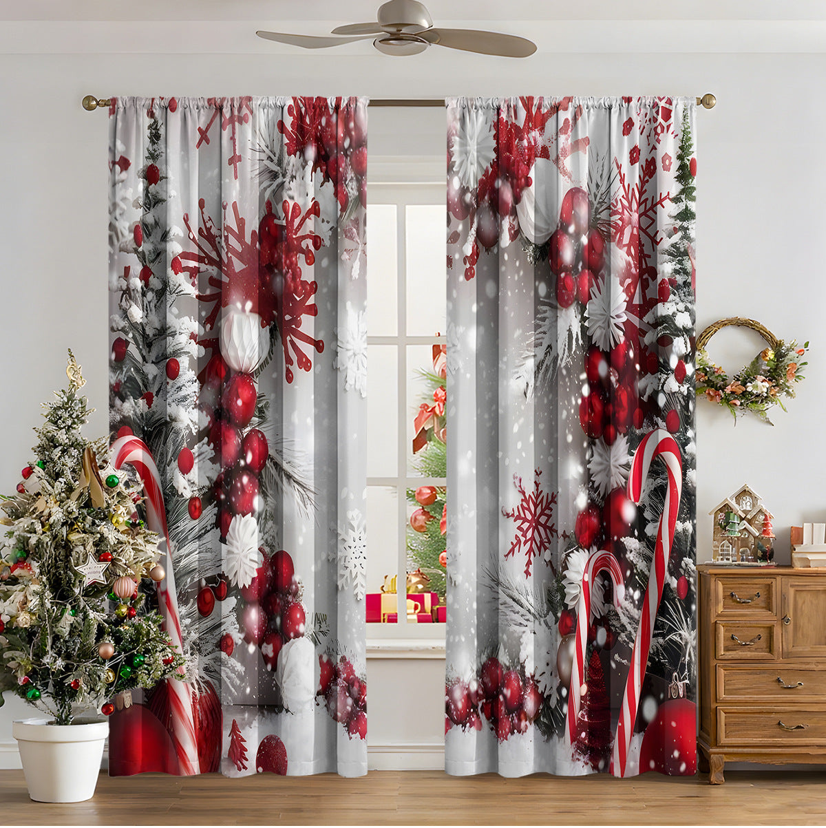 KTX-481811 3D Printed Christmas Curtains for Modern Spaces - Enhanced Sunshade, Polyester, Various Designs