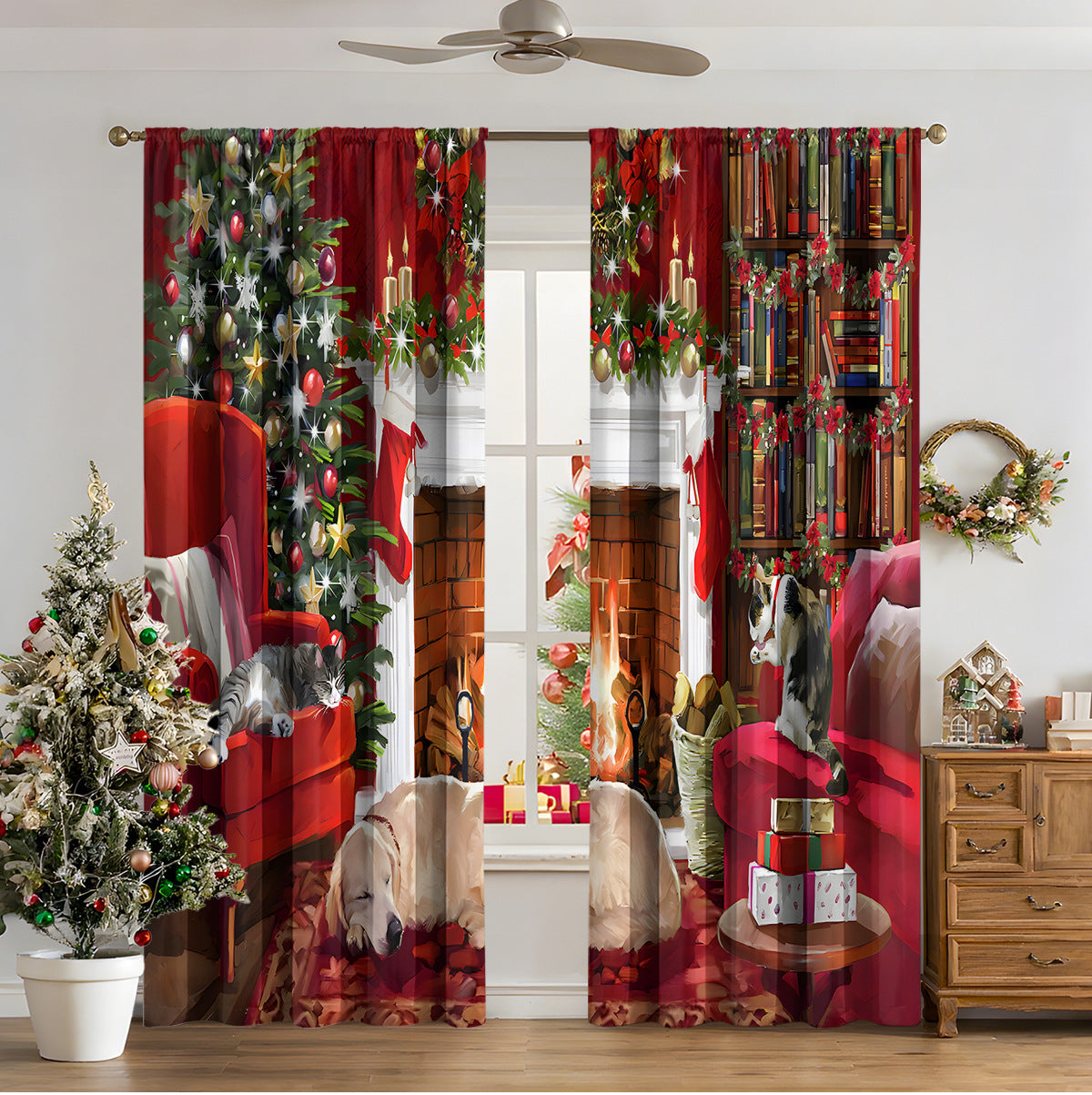 KTX-481811 3D Printed Christmas Curtains for Modern Spaces - Enhanced Sunshade, Polyester, Various Designs