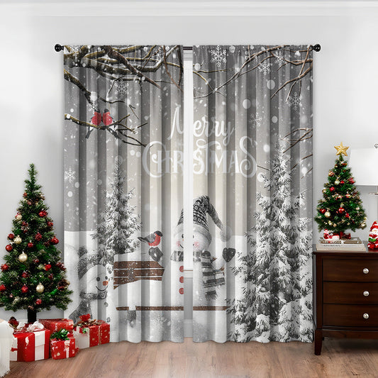 KTX-481811 3D Printed Christmas Curtains for Modern Spaces - Enhanced Sunshade, Polyester, Various Designs