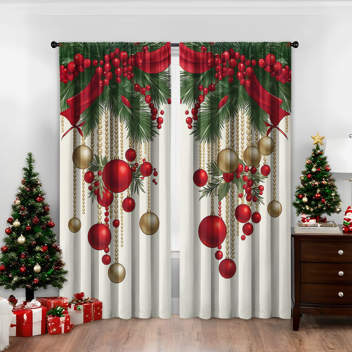 KTX-481811 3D Printed Christmas Curtains for Modern Spaces - Enhanced Sunshade, Polyester, Various Designs