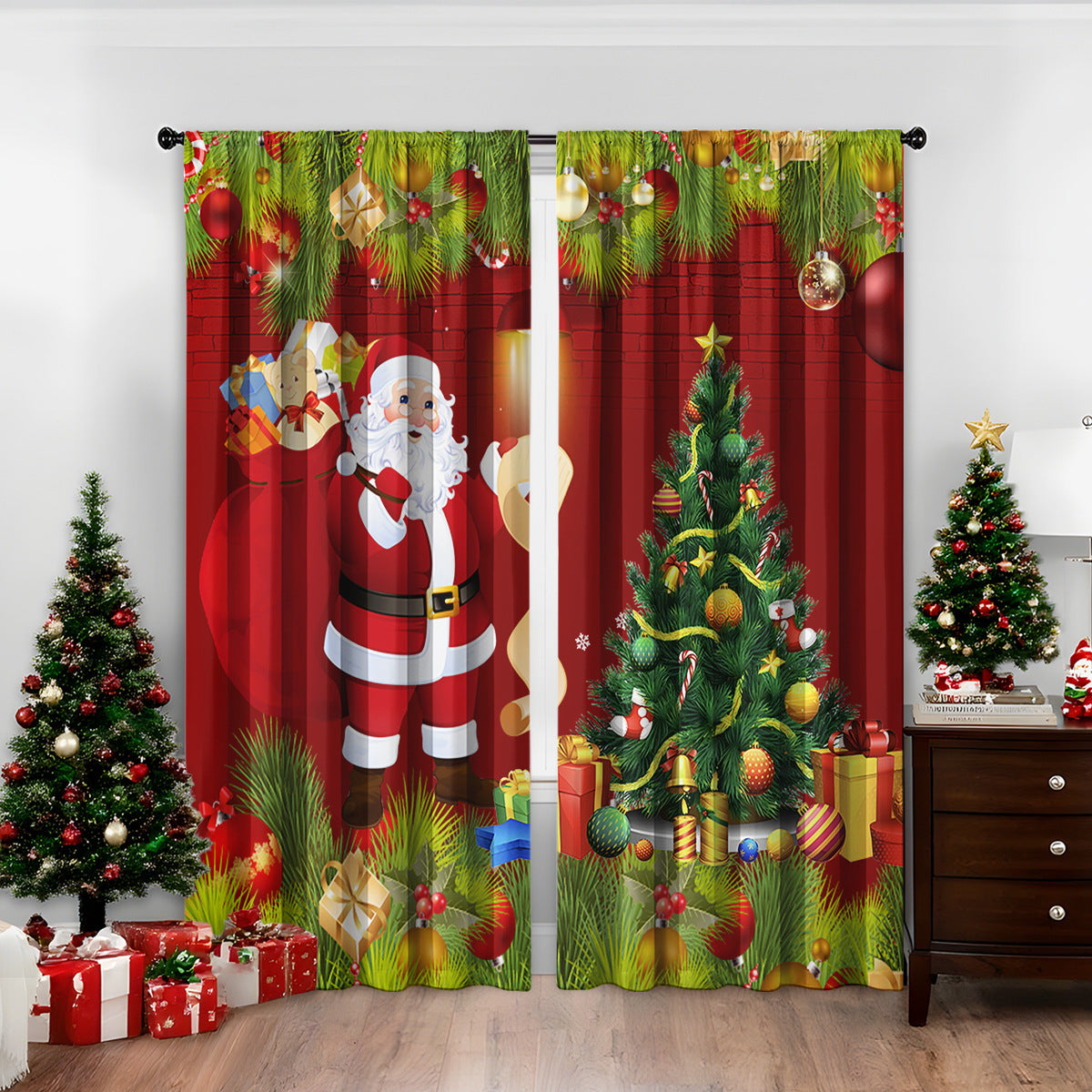 KTX-481811 3D Printed Christmas Curtains for Modern Spaces - Enhanced Sunshade, Polyester, Various Designs