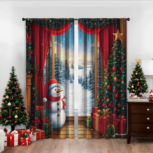 KTX-481811 3D Printed Christmas Curtains for Modern Spaces - Enhanced Sunshade, Polyester, Various Designs
