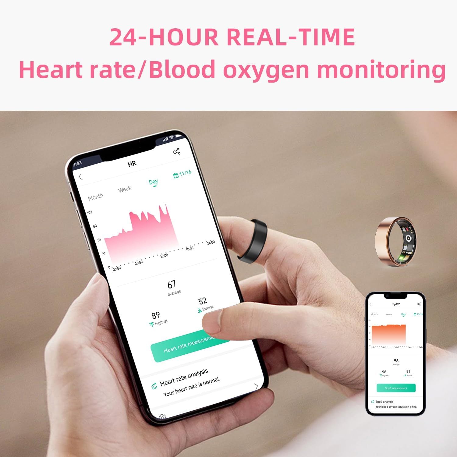 HKM-481939 Smart Health Tracking Ring for Fitness, Sleep, Heart Rate, and Blood Oxygen Monitoring - Waterproof & Comfortable Wear for Men and Women