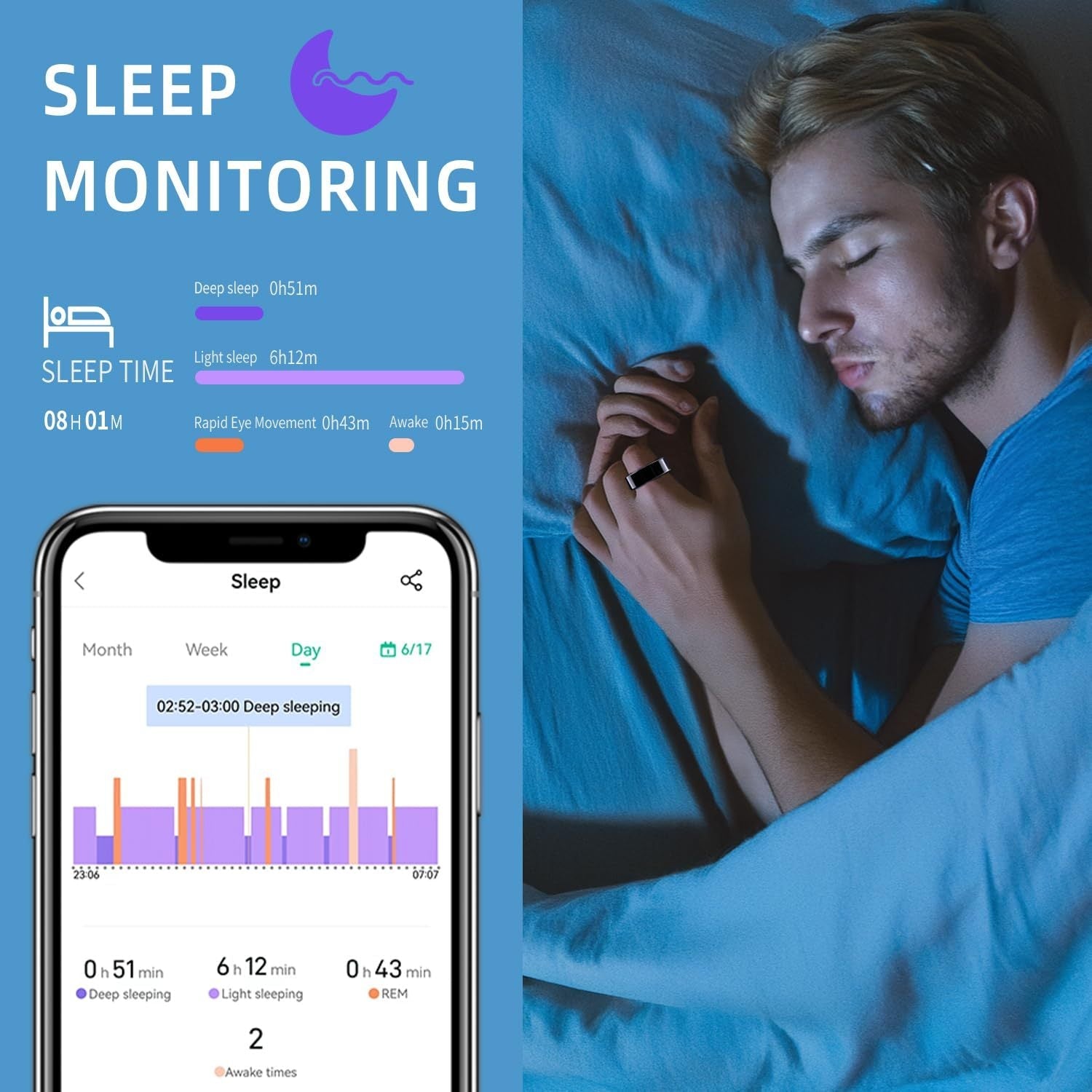 HKM-481939 Smart Health Tracking Ring for Fitness, Sleep, Heart Rate, and Blood Oxygen Monitoring - Waterproof & Comfortable Wear for Men and Women