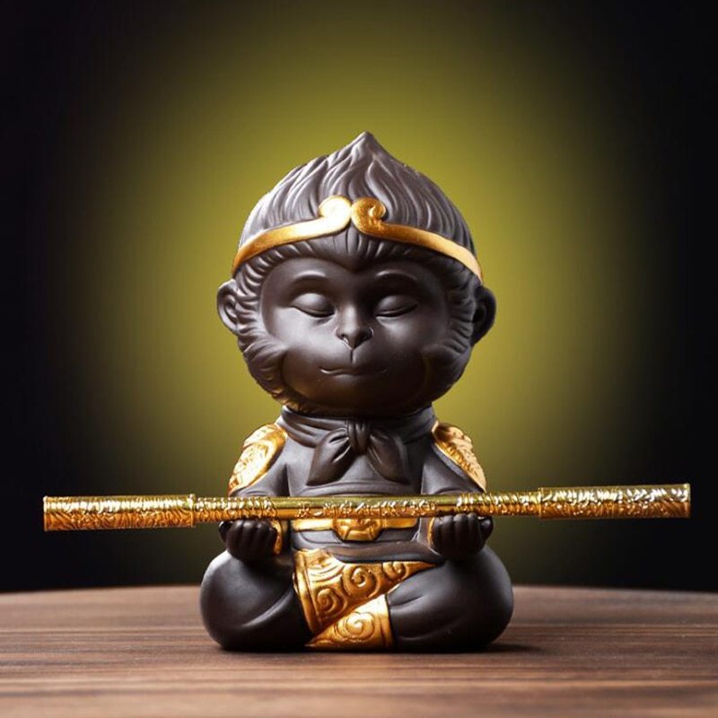 HKM-482195 Chinese Purple Clay Kung Fu Tea Pet Monkey King Decoration for Home and Tea Tray