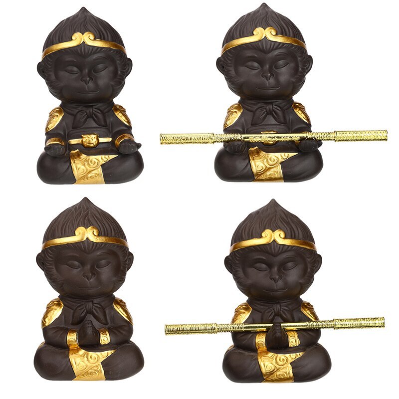 HKM-482195 Chinese Purple Clay Kung Fu Tea Pet Monkey King Decoration for Home and Tea Tray
