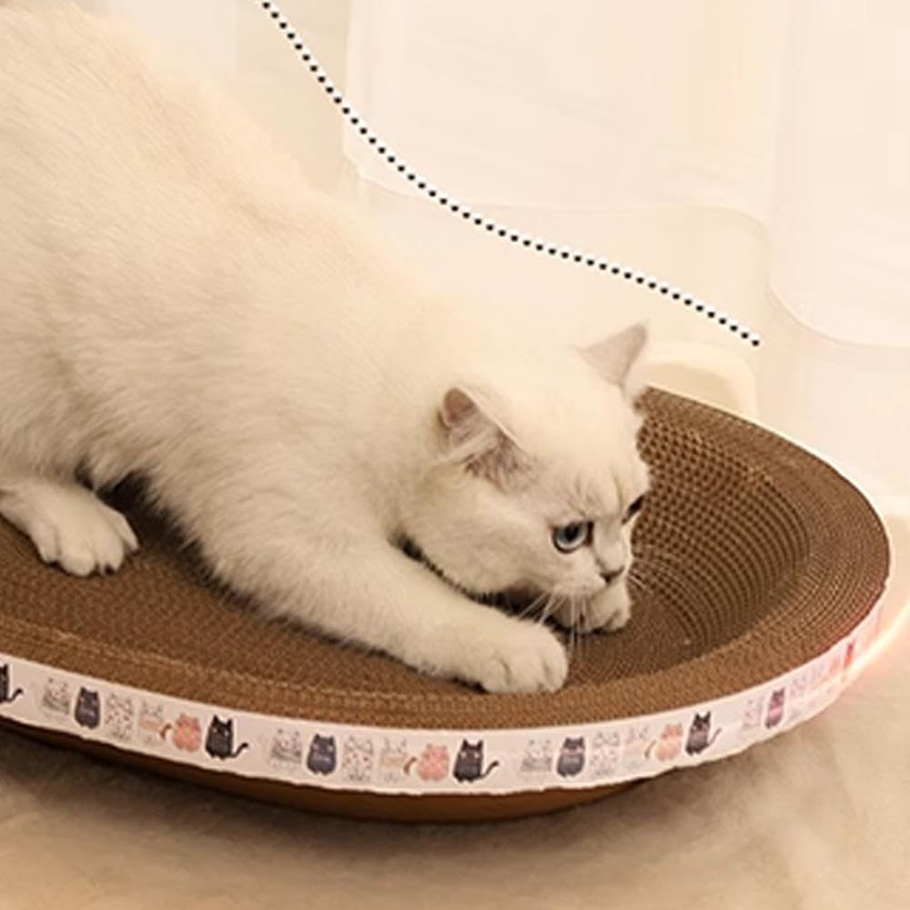 HKM-482451 Oval Cat Scratch Bed and Lounger - 2 in 1 Cardboard Cat Scratcher Bowl for Indoor Cats, Cozy Nest with Raised Rim