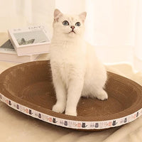 HKM-482451 Oval Cat Scratch Bed and Lounger - 2 in 1 Cardboard Cat Scratcher Bowl for Indoor Cats, Cozy Nest with Raised Rim